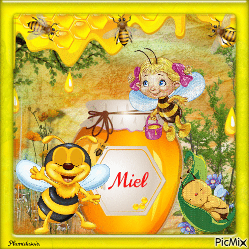 Abeilles mignonnes et miel. - Free animated GIF