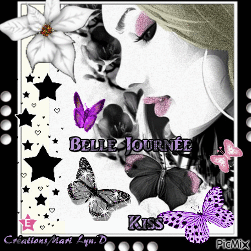 femme _papillons couleur lilas - GIF animé gratuit