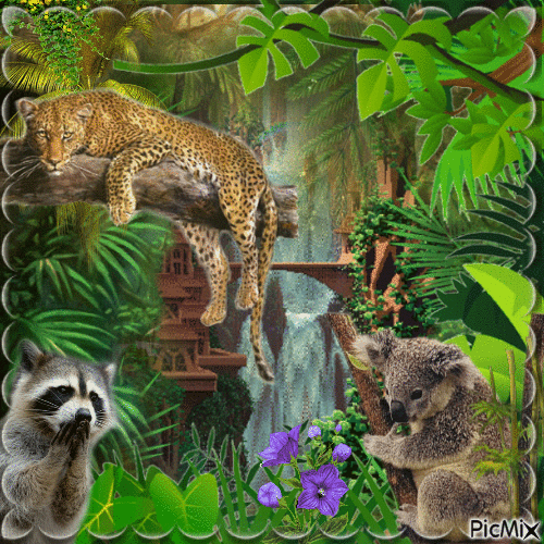 Animaux fantasy mignon dans la Jungle - Gratis animerad GIF