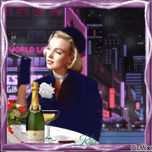 Marilyn Monroe & Champagne - Darmowy animowany GIF
