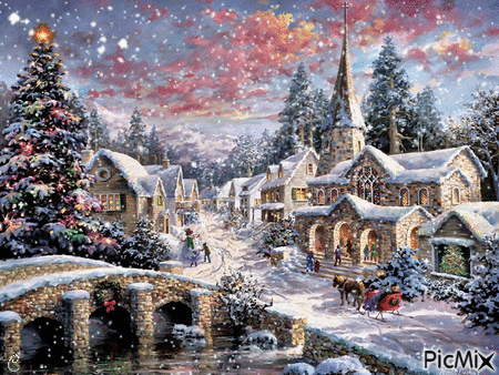 Snowy Village - Ingyenes animált GIF