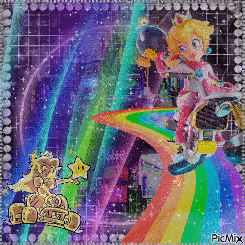 Princess Peach On Rainbow Road | Nintendo - GIF animado gratis