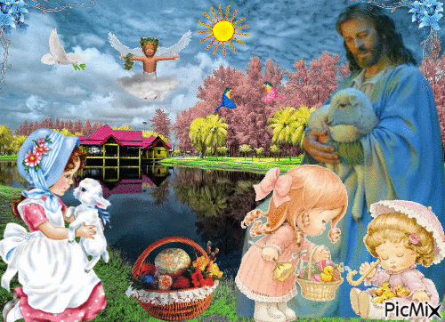 Исус и дети. - Animovaný GIF zadarmo