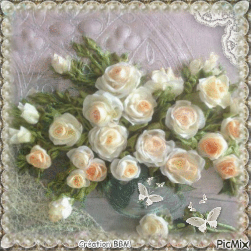 Roses blanches par BBM - GIF animé gratuit