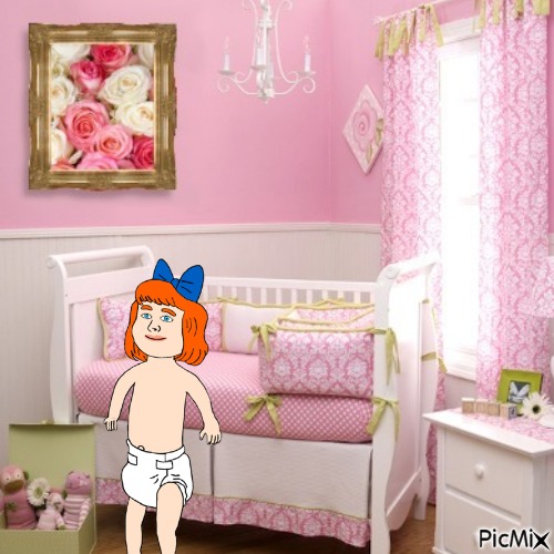 Redhead baby girl in pink nursery - png ฟรี