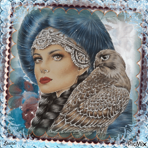 fantasy woman owl laurachan - Gratis geanimeerde GIF