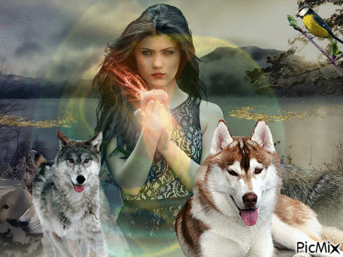 kobieta i wilk - Ingyenes animált GIF