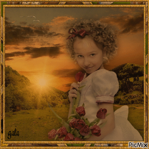 Petite fille avec tulipes - Ilmainen animoitu GIF