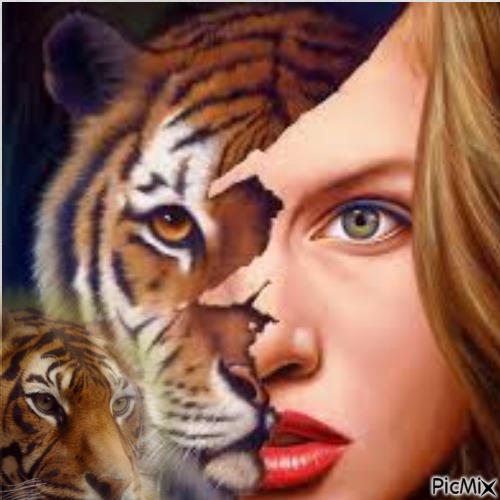 Portrait de femme et tigre - 無料png