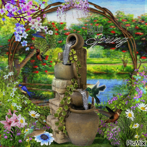 Flores y colibríes - Ingyenes animált GIF