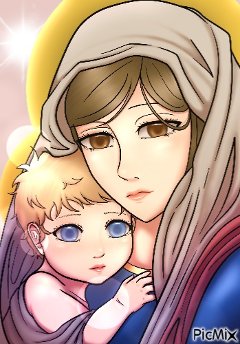 Mary and Jesus drawn by Suto - PNG gratuit