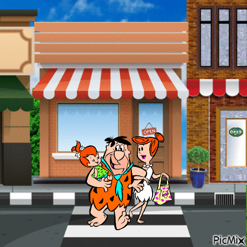 Wilma, Fred and Pebbles shopping - 免费动画 GIF