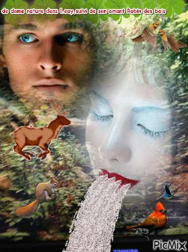 reflet de dame nature dans l,eau,suivi de son amant Robin des bois - GIF animado gratis