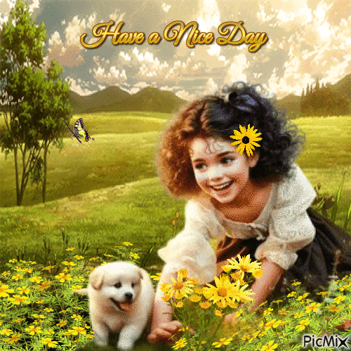 Have a Nice Day Girl in the Meadow - GIF animado gratis