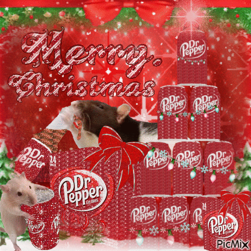 Rats drinking Dr. Pepper - Merry Christmas! - Gratis animeret GIF