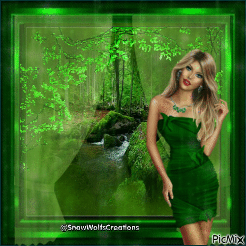 Lady And Forest Scene In Green - Besplatni animirani GIF