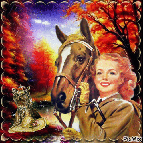 Femme avec son cheval et chien - Bezmaksas animēts GIF