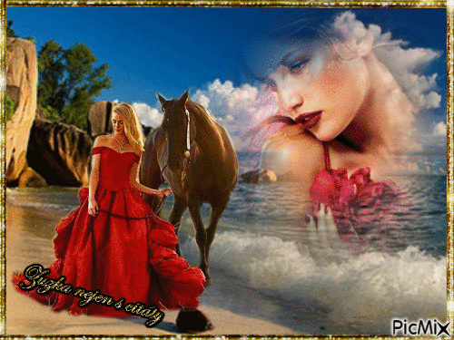 žena a kůň - Δωρεάν κινούμενο GIF