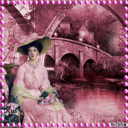 Femme victorienne en rose avec perles - Free animated GIF
