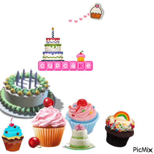 Cupcake and cake - Free animated GIF