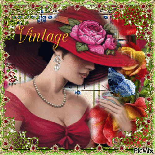 Woman in a Red Hat - GIF animado grátis