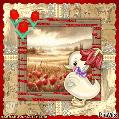 {☼♣☼}Duck and Red Tulips{☼♣☼} - Бесплатни анимирани ГИФ
