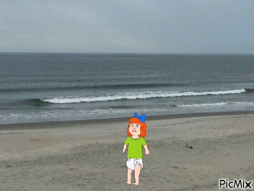 Redhead baby girl at beach - zdarma png