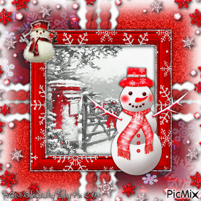 {=}This Cute Snowman in Red & White Tones{=} - GIF animado gratis