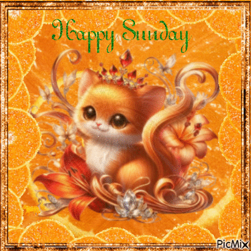 Happy Sunday, orange cat - 無料のアニメーション GIF