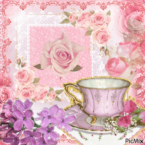 Rose cup of tea - Бесплатни анимирани ГИФ