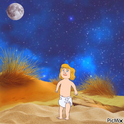 Baby on beach sand at night - gratis png