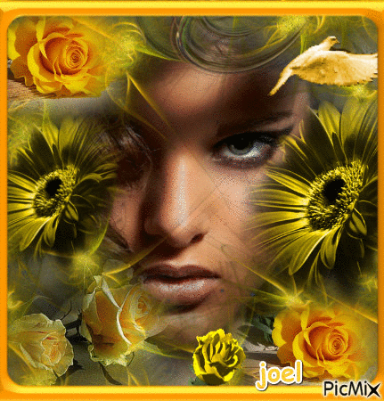 femme et rose jaune - Бесплатный анимированный гифка