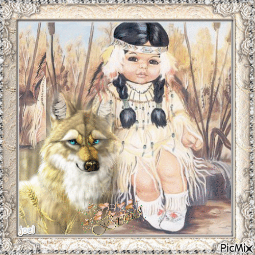 la petite indienne et le loup - 無料のアニメーション GIF