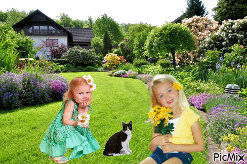 fillettes dans le jardin - Ingyenes animált GIF