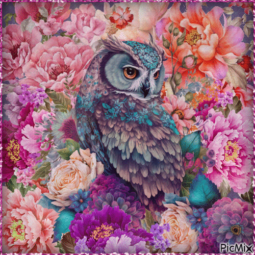 Owl-loves-flowers - Бесплатный анимированный гифка