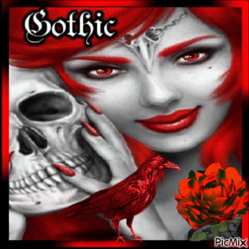 Gothic Girl red, white, black - GIF animasi gratis