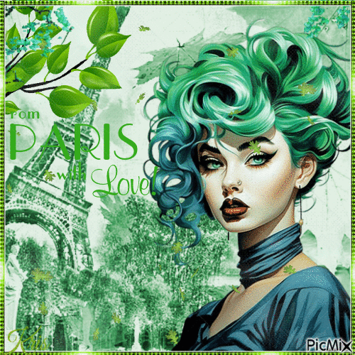 Femme aux cheveux verts - GIF animado grátis