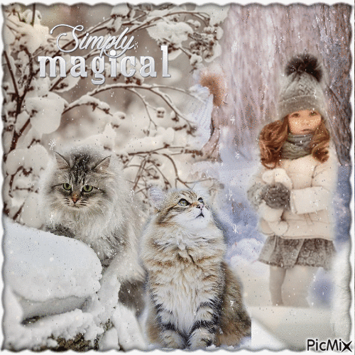 Mädchen mit Katze im Winter - Animovaný GIF zadarmo