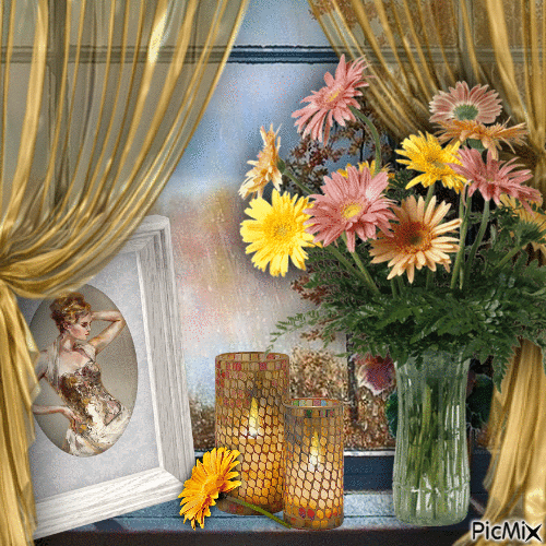 Blumenstrauß im Zimmer - Безплатен анимиран GIF
