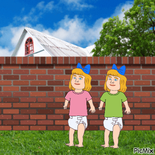 Twins posing in backyard - GIF animado gratis