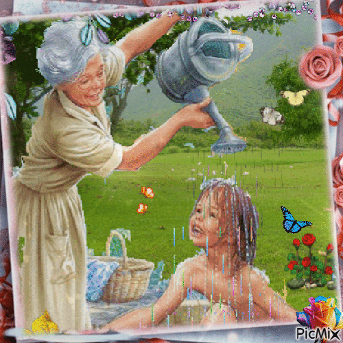 abuela y nieta ❧ - GIF animado grátis