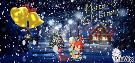 Pebbles and Bamm-Bamm Merry Christmas 2020 - GIF animate gratis