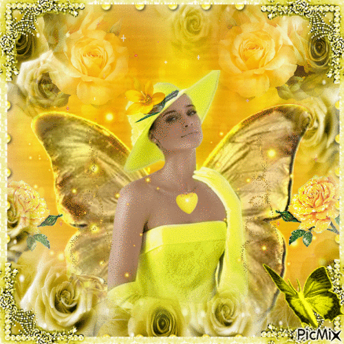 woman in yellow - Gratis geanimeerde GIF