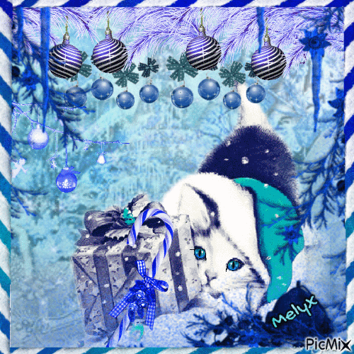 blue Christmas cat - Δωρεάν κινούμενο GIF
