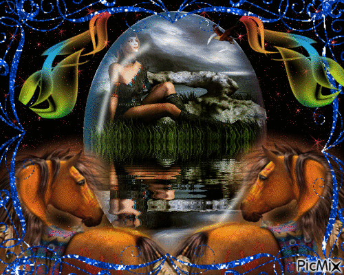 Amérindienne assise au bord de l'eau ♥♥♥ - Gratis geanimeerde GIF