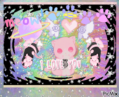 i love you kitten pastel rainbow fractal star glitter - Gratis animeret GIF