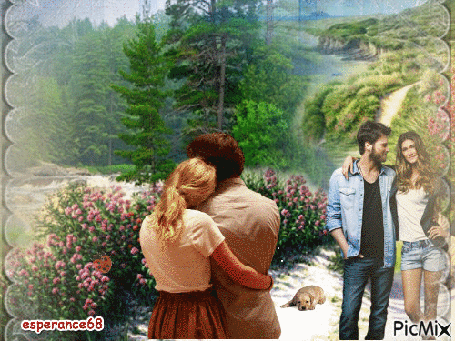 couples en promenade dans un magnifique paysage - Ingyenes animált GIF