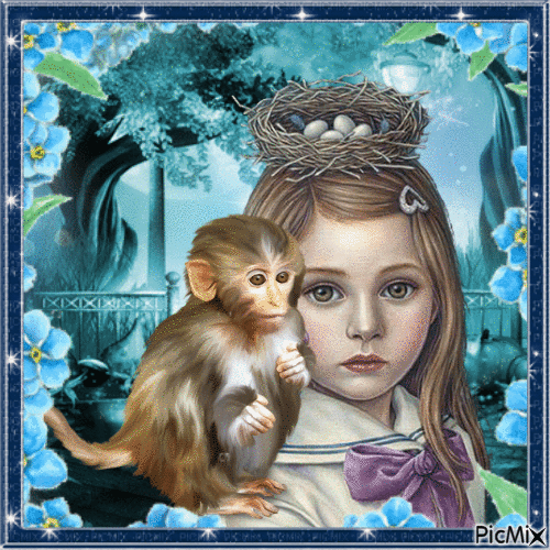 Enfant fantasy avec un singe. - Бесплатни анимирани ГИФ