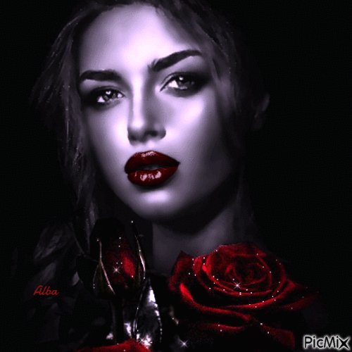 Mujer con rosas rojas - 無料のアニメーション GIF