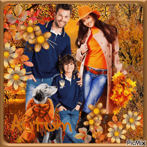 Famille en automne - Δωρεάν κινούμενο GIF
